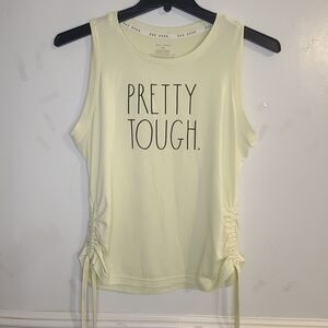 Rae Dunn Pretty Tough Yellow Muscle Tee